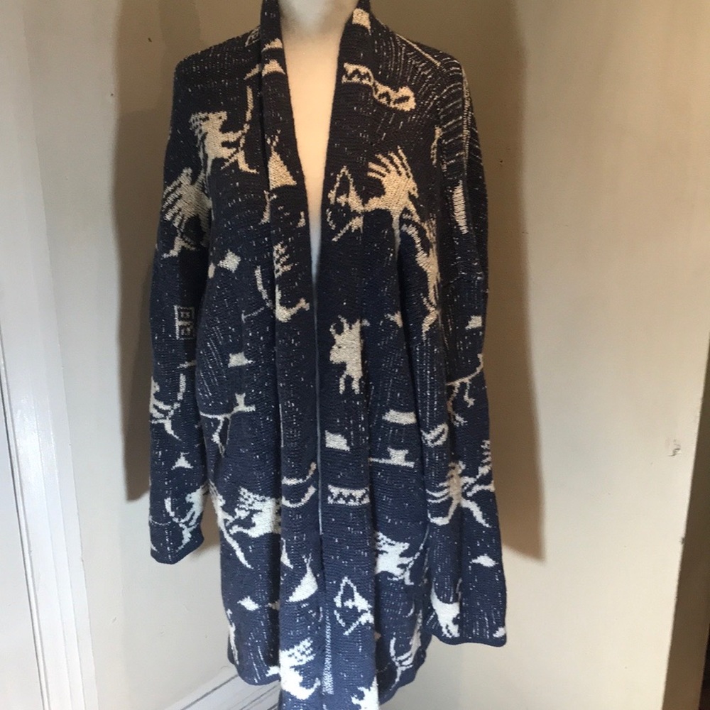 “LINDA LUNDSTROM” Tribal Print Waterfall Sweater. - Picture 3 of 12
